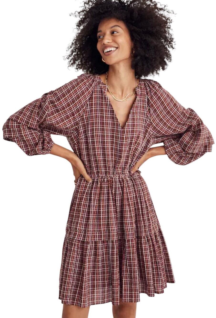 Madewell Seersucker Wrap Mini Dress, Red Merlot Plaid, Cottagecore, Size XS NWT